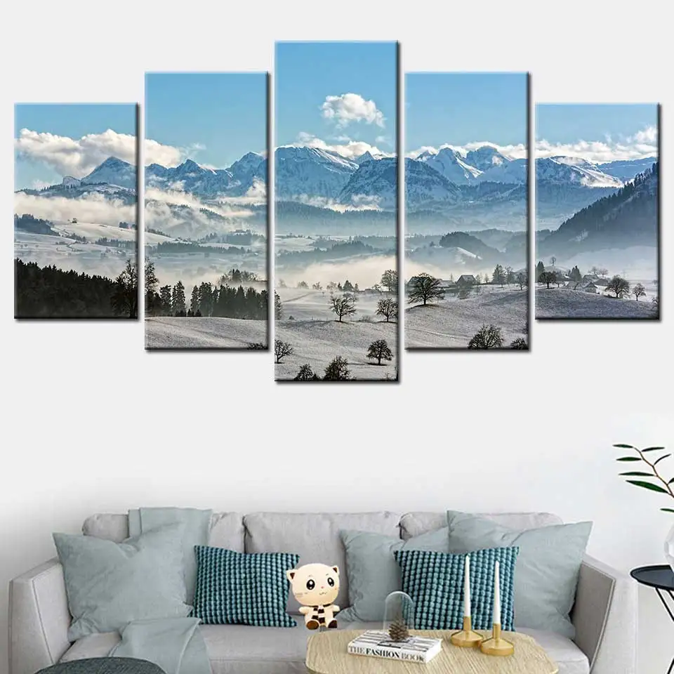 Картина на холсте модульная гостиная украшение дома 5 красивый снег гора