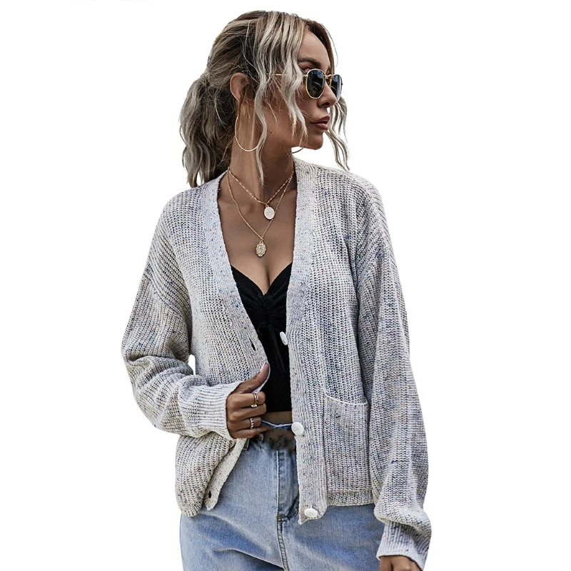 

Женский кардиган с длинным рукавом, свободный сексуальный вязаный свитер с v-образным вырезом, 2020, женское осенне-зимнее пальто, Повседневна...