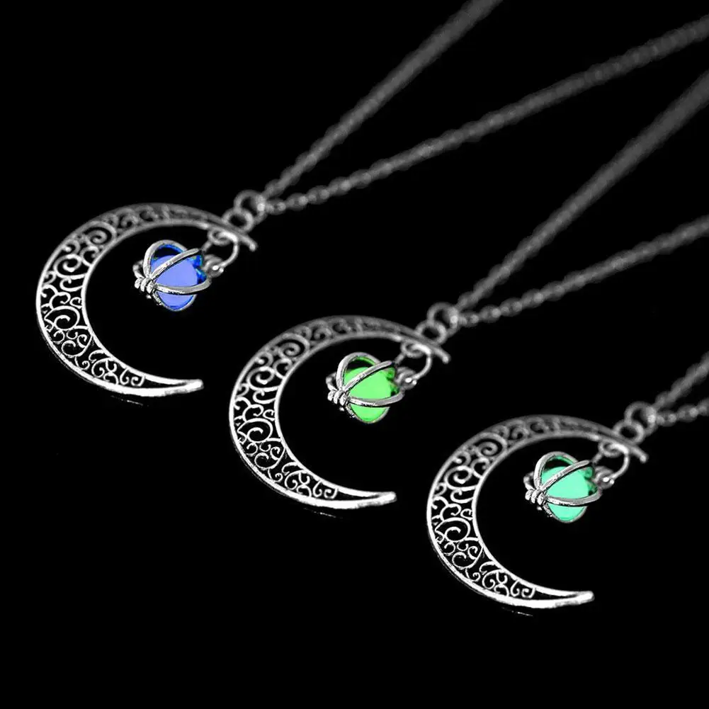 Лунное светящееся ожерелье с драгоценным камнем, вырезанным из светящейся каменной плиты, позолоченное серебром, для женщин, в виде парной партии.