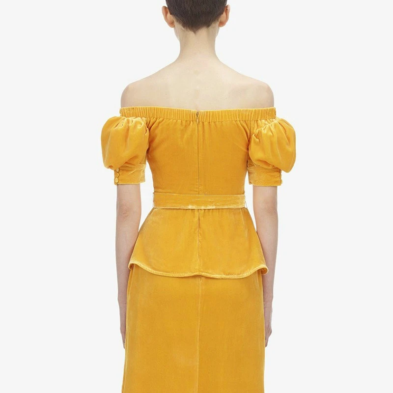 Женские наборы асимметричные Бархатные Топы с открытыми плечами и юбка макси