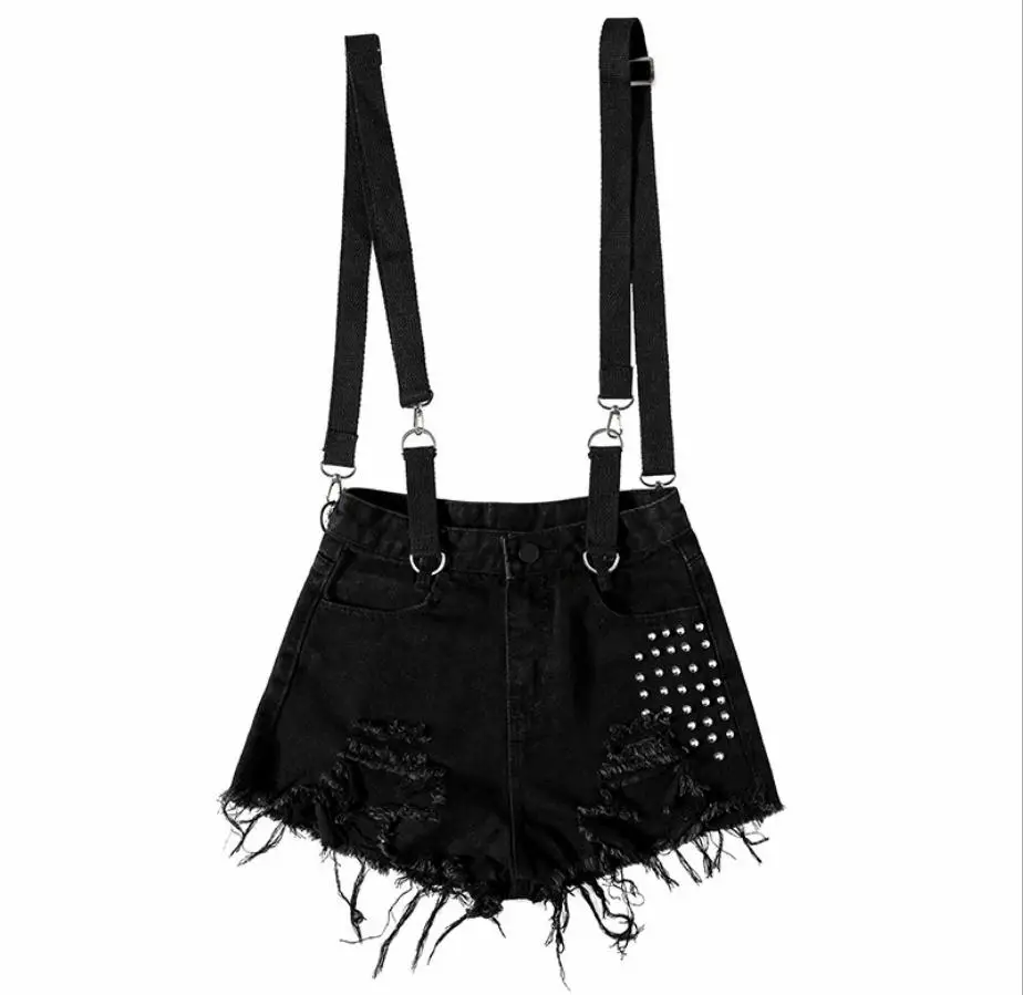 Джинсы женские короткие черные/синие с кисточками в стиле панк пастельные