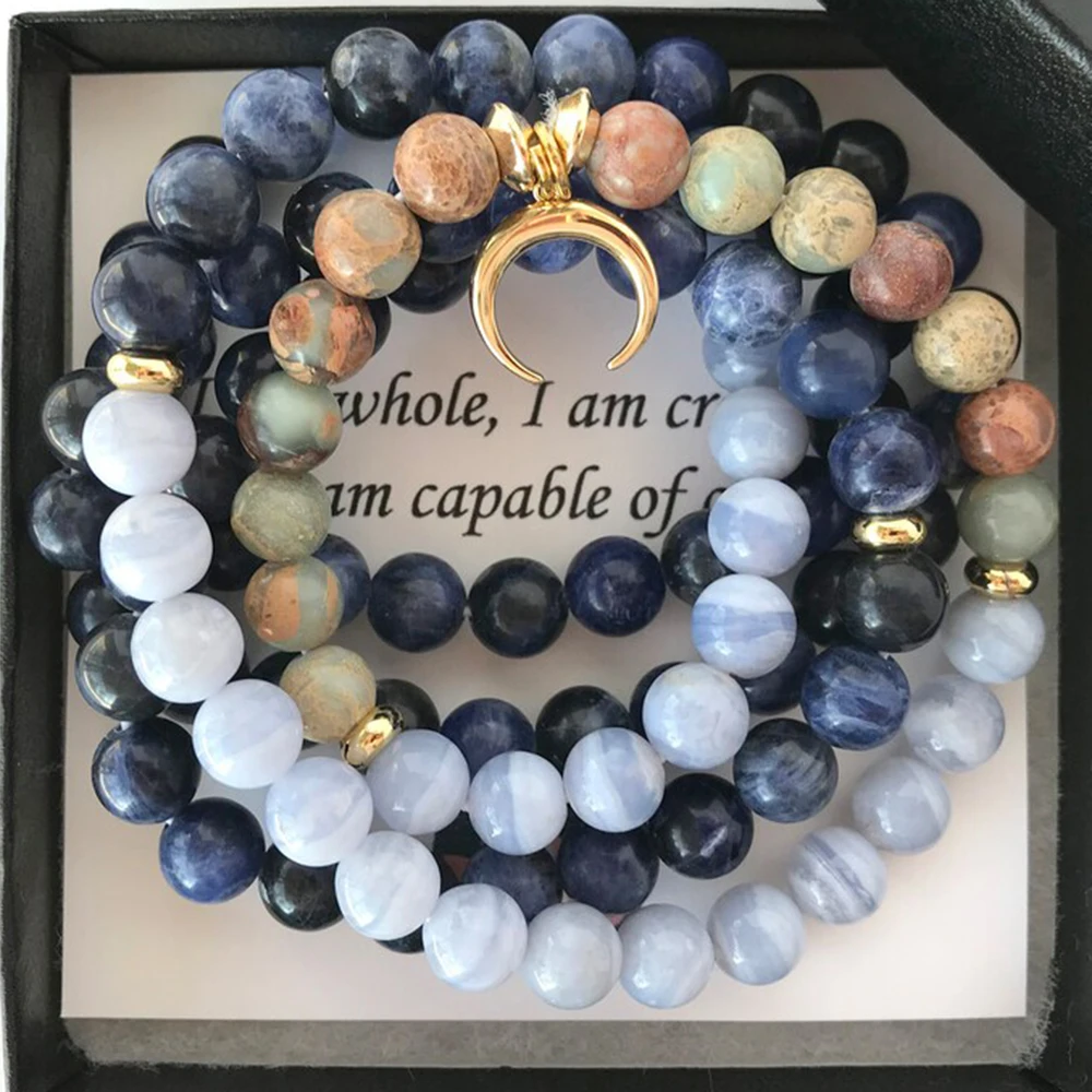 Натуральное ожерелье Manyue из голубого агата с кружевом 6 мм ручная работа браслет