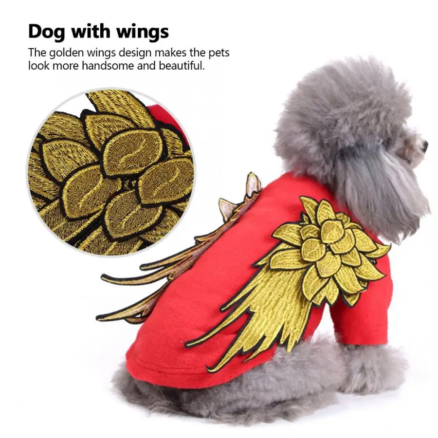 Красная хлопковая Милая одежда для домашних животных костюм с золотыми крыльями