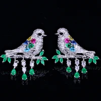 qtt earrings for women silver color creative bird zircon design temperament stunning cz animals jewelry wedding party