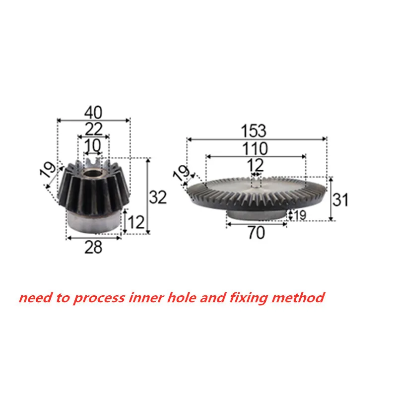 

4：1 bevel gear 2.5modulus 15teeth with 60teeth inner hole10-12mm 90 degree drive reverse steel gear steel gear