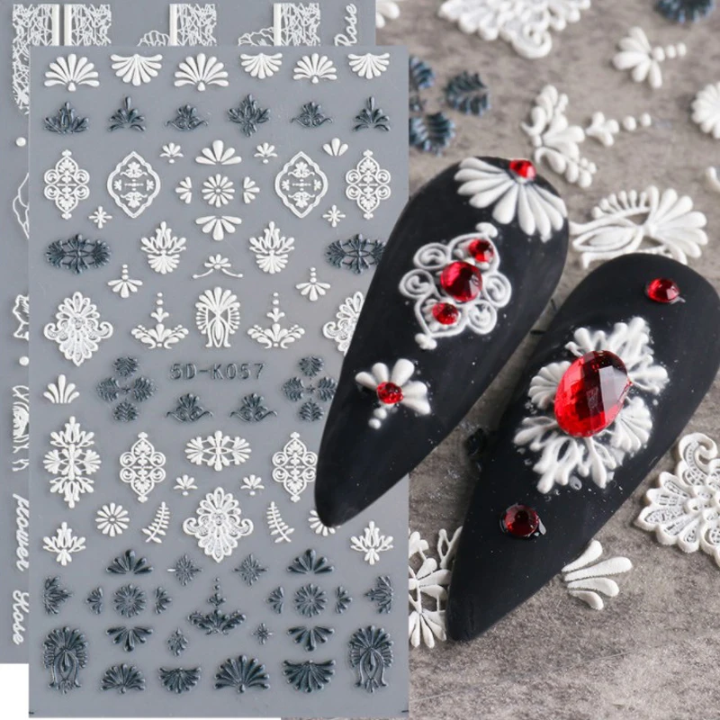 

5D подвески, Рельефный цветок, цветок, кружево, белый Выгравированный дизайн с текстурой, слайдеры, наклейки для маникюра