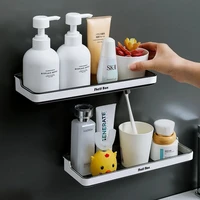 household high quality frosted wall mounted non perforated transparent shelf bathroom kitchen supplies storage rack waterproof