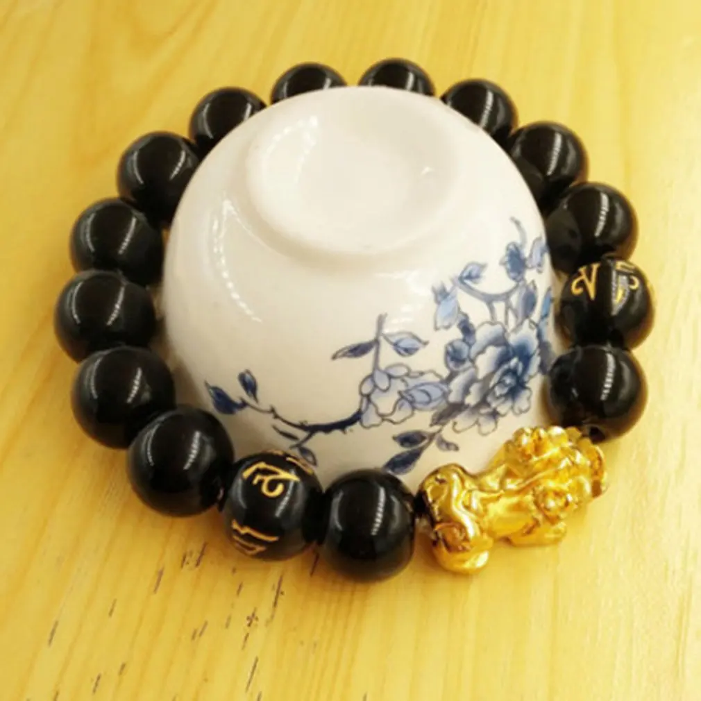 

Fashionable Natural Stone Black Obsidian Pixiu Bracelet Pixiu Lucky Brave Troops Charms Jewelry for Women & Men