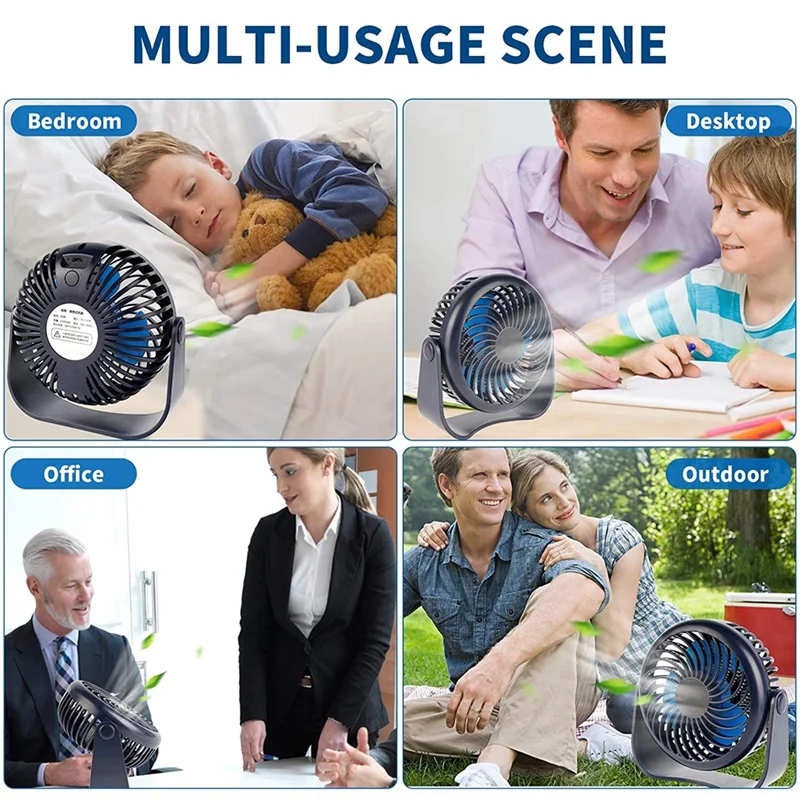 

USB Desk Fan, Personal Desktop Fan Rechargeable Battery Operated, Portable Mini Fan, Adjustment for Office Table