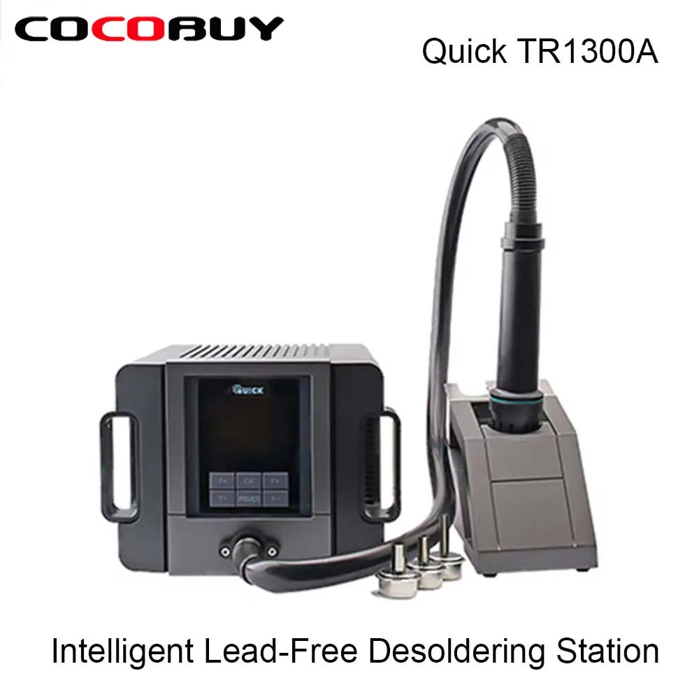 

QUICK TR1300A интеллектуальная Бессвинцовая станция для распайки горячим воздухом для ремонта телефонных печатных плат