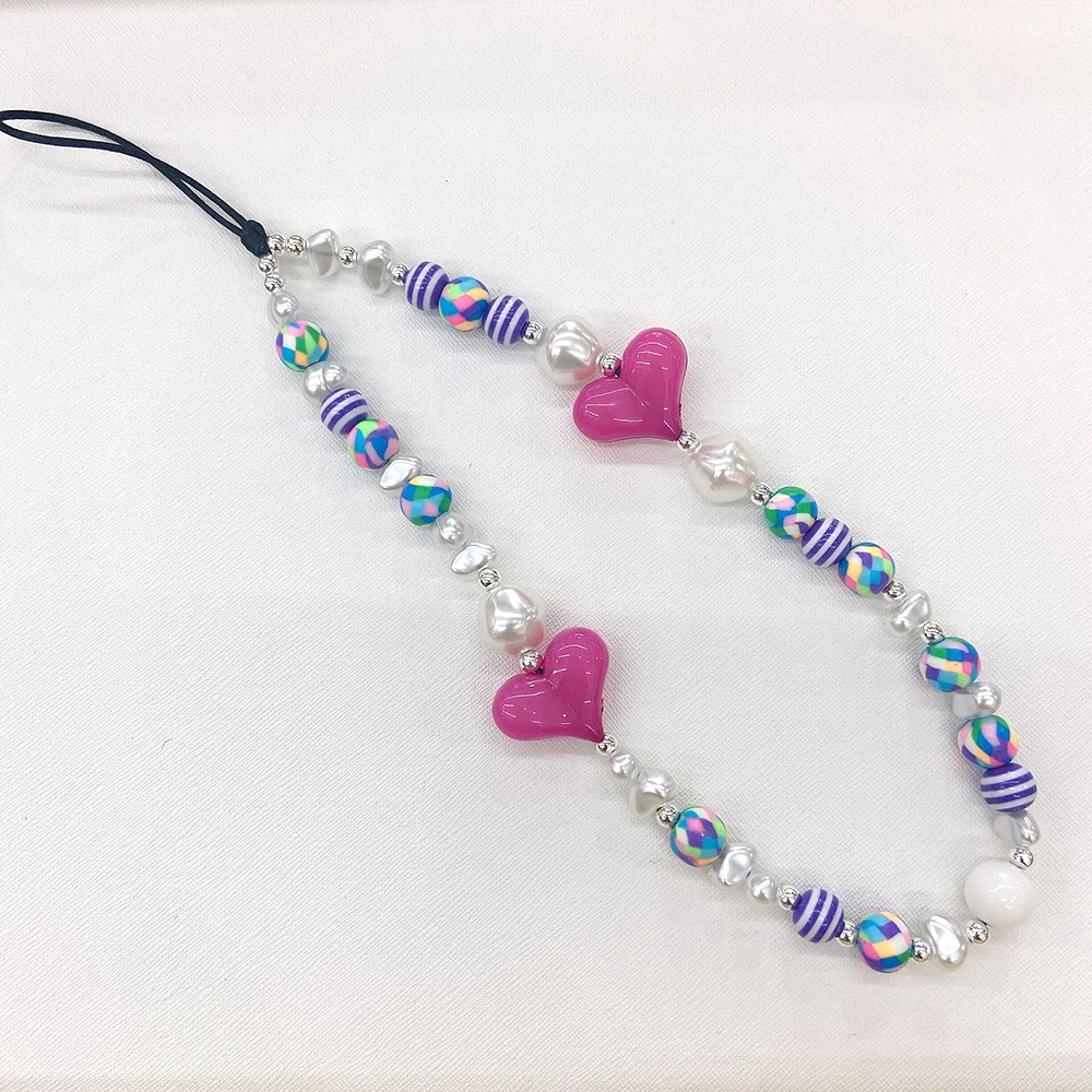 Fashion Summer Colorful Beads Mobile Phone Chain Lanyards for Women Girls Bohemia Heart Pearl Rope For Case Hanging Cord | Мобильные