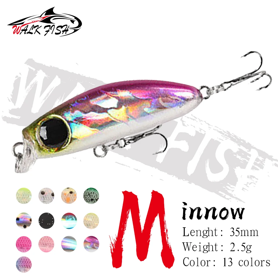 

WALK FISH 35MM 2.5G Minnow Fishing Lure Japanese Design Slowly Sinking Mini Hard Bait Topwater Wobbler Crankbait Perch Trout