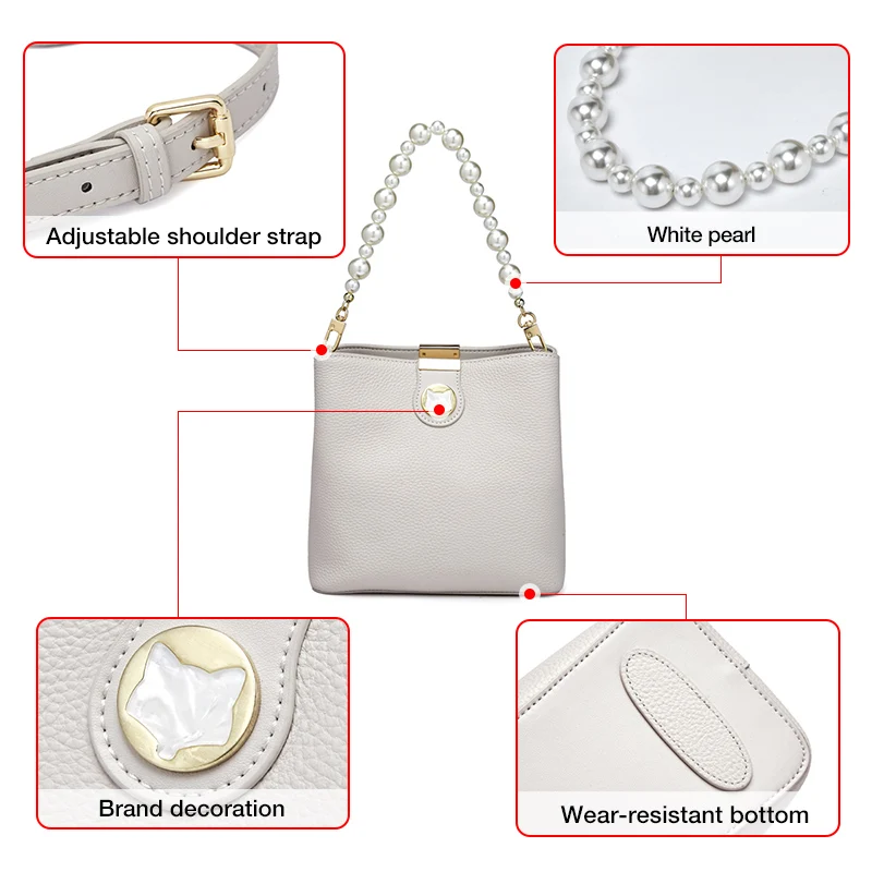 foxer natural leather ladies pearl portable bucket bag casual fashion shoulder bag large capacity office women messenger bag free global shipping