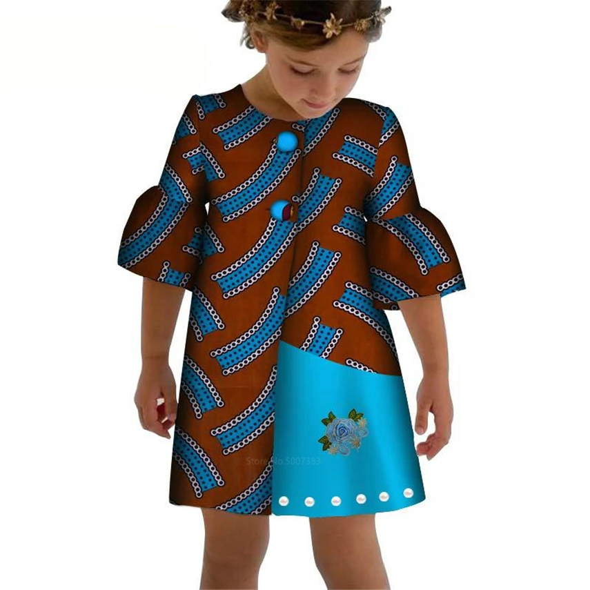 

African Clothes 2020 Multicolor Traditional Dashiki Print African Dresses for Women Girl Wax Ankara Midi Infant Kids Cotton Coat