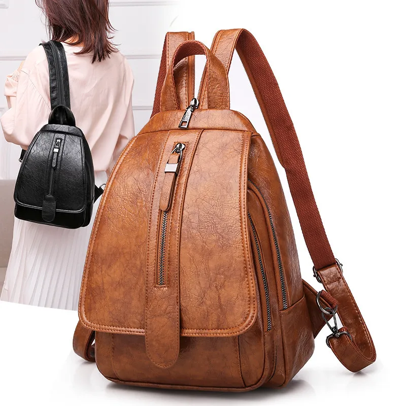 

2020 Vintage Women Backpack for Ladies Travel Back Bag Chest Shoulder Bag Good Quality Oil Wax PU Leather Female Backbag Mochila