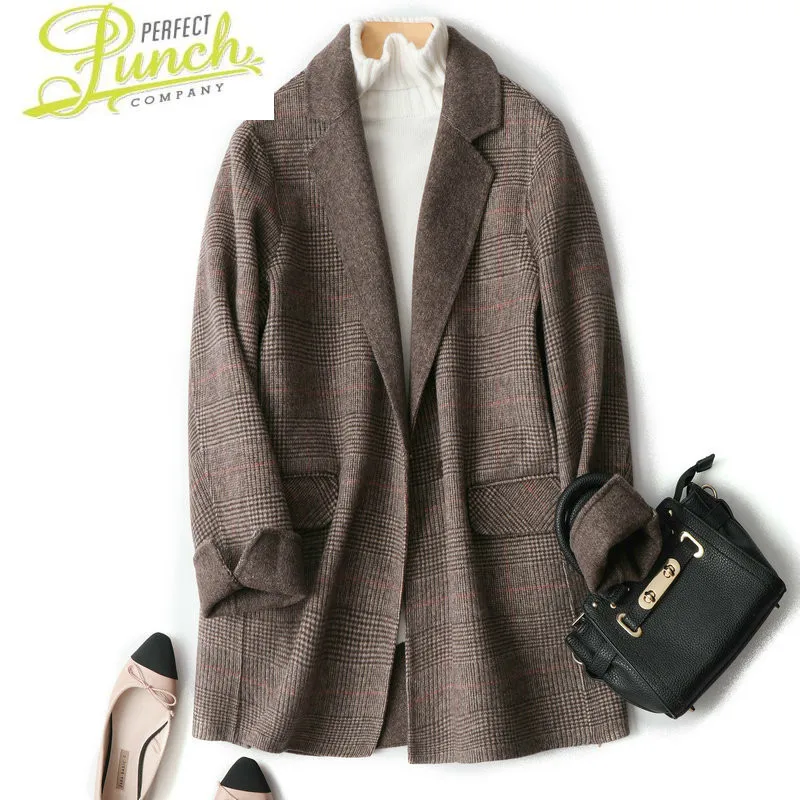 

Female Wool Spring Autumn Plaid Jacket Korean Blazer Woolen Coat Overcoat Women Abrigos Mujer Elegante 2021 1114 KJ5075