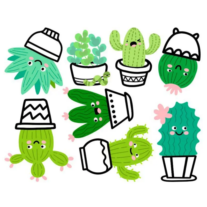 Зеленый Растительный горшок стикер на стену самоклеющийся фон кактус настенный