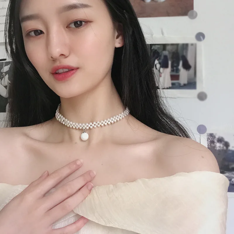 Японская и южнокорейская Мода для отдыха простая короткая жемчужная сетка