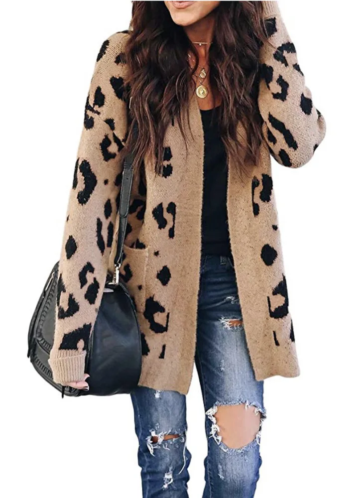 Merry Pretty Leopard осенне-зимние женские повседневные вязаные кардиганы с длинным рукавом, вязаные женские свитера, пальто, модная женская верхняя одежда