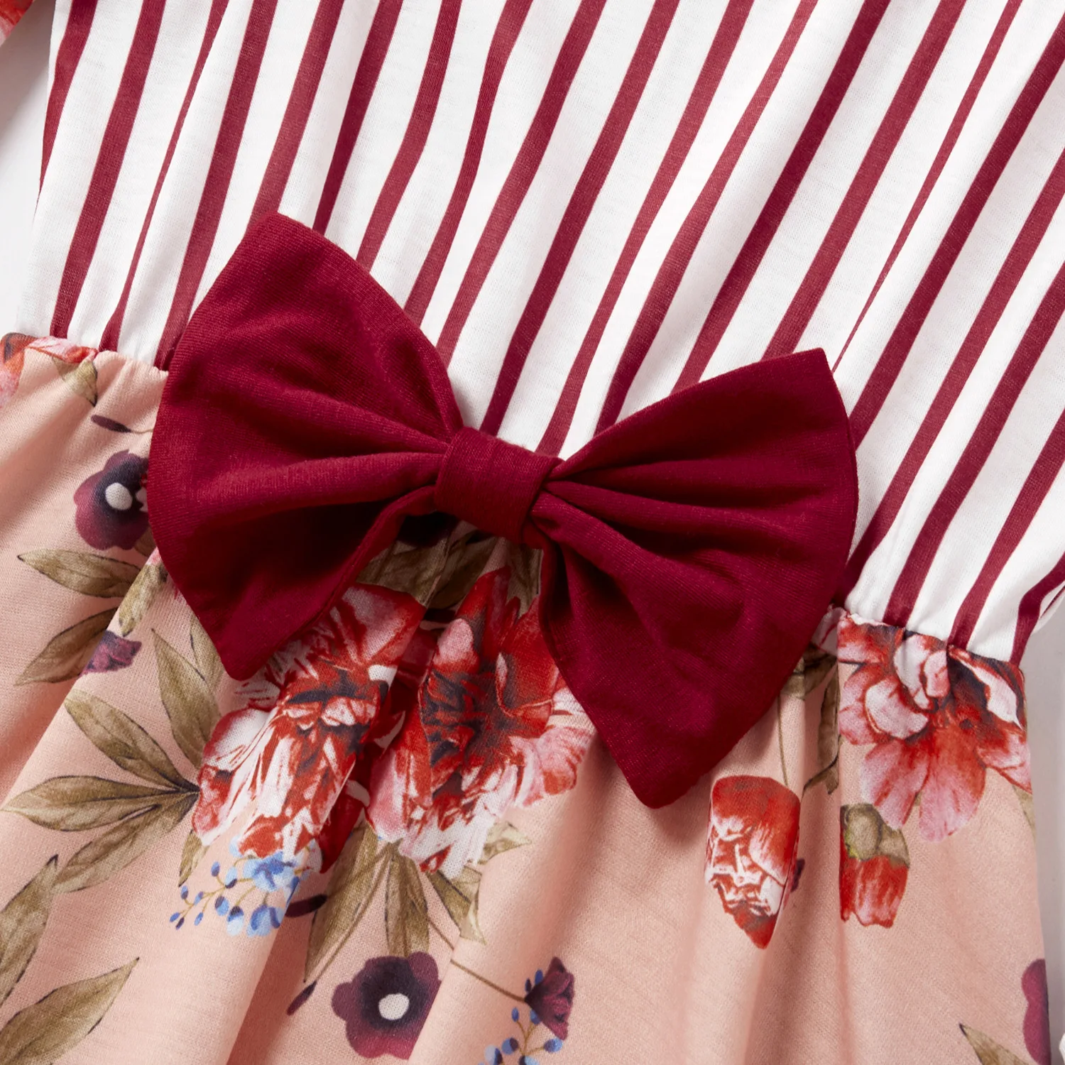 

Mother Kids Clothes Flower Stripe Stitching Bowknot Dress Parent-Child Wear Family Matching Outfits Toddler Girls T-Shirt Skirt