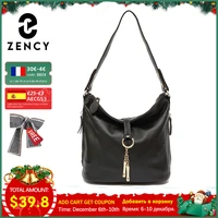 zency new fashion women shoulder bag metal tassel 100 genuine leather lady crossbody messenger elegant gift handbag black white