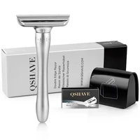 qshave adjustable safety razor with magnetic cover 1 razor 1 blade disposal case 5 blades