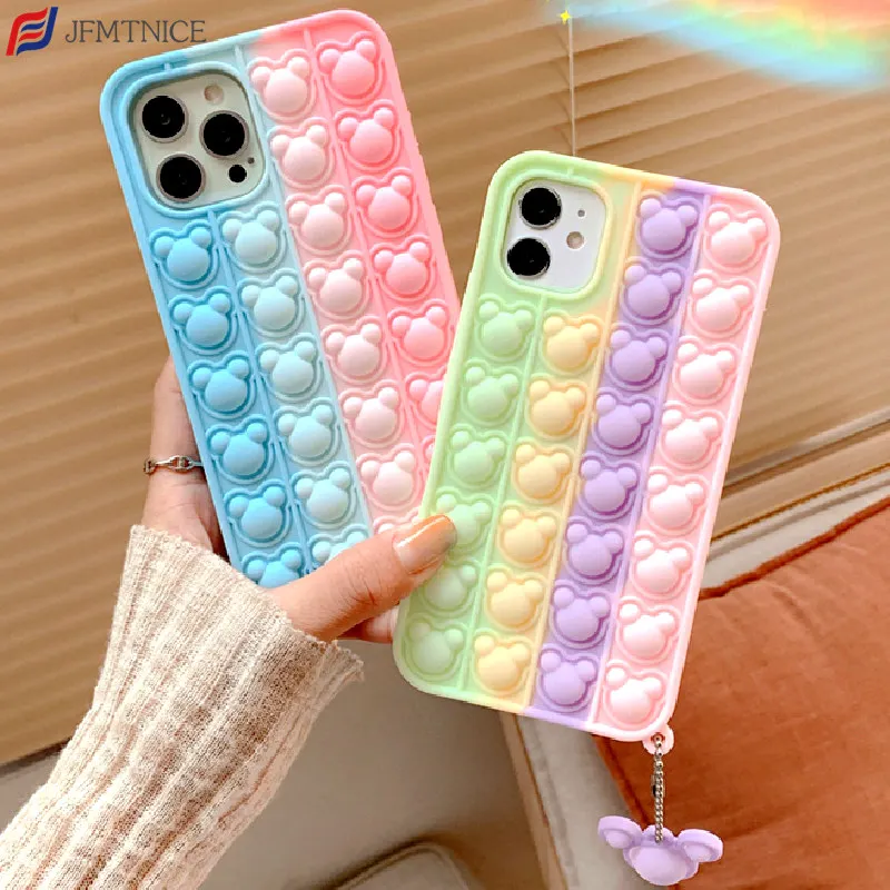 

3D Cartoon Mouse Soft Silicone Case Cover for IPhone 7 8 Plus X XS XR 11 Pro Max SE 2020 12 Mini Relieve Stress Rainbow Bear Toy