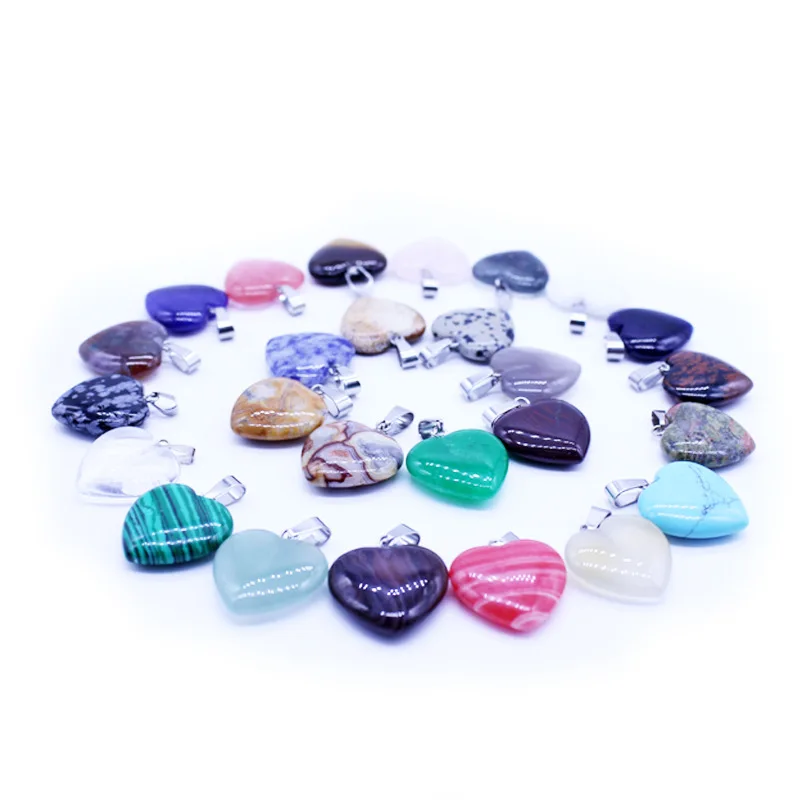 

Wholesale 50Pcs/lot Natural Stone Charm 16mm Heart Pendant Mixed Color Suspension Jewelry Quartz Crystal Mixed Opal Onyx