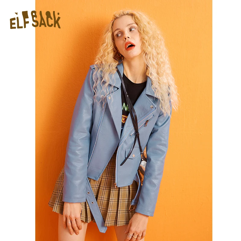 ELFSACK женская кожаная куртка с карманами на молнии осень 2019 повседневная