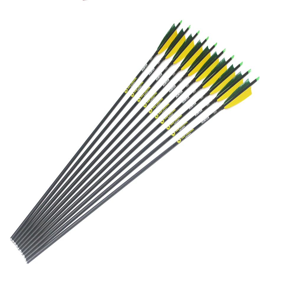 12 шт. в упаковке Spine300 340 400 500 600 углеродную стрелу ID6.2mm валов 5 &quotоперение индейки