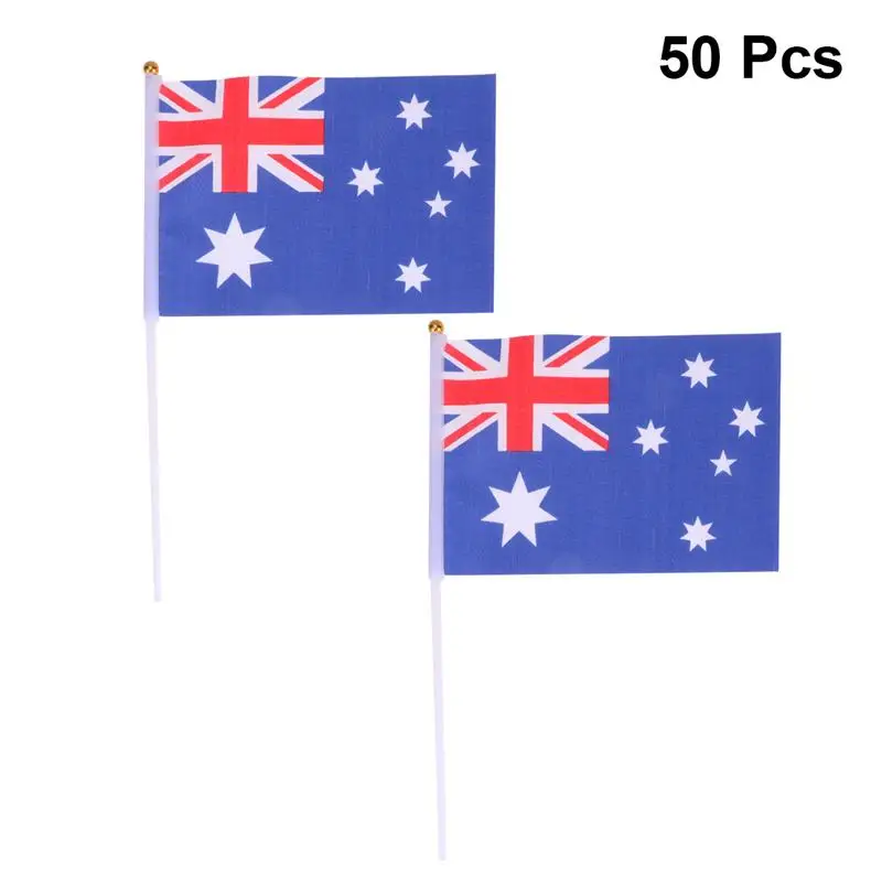 

50pcs Australia Stick Flags Hand Held Small International Country Flag On Stick for Party Decor Festival Events Sports Clubs