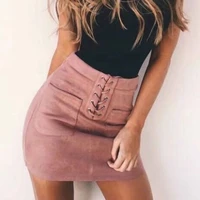 lace up suede skirts short casual women pocket back zipper skirts sexy streetwear high waist tube bodycon mini skirts femme