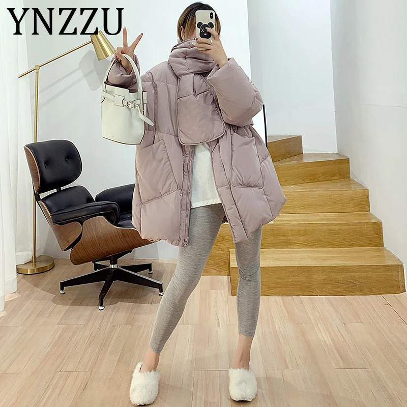 YNZZU корейский стиль 2019 зимняя куртка женская однотонная с шарфом теплая Женская