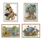 Набор для вышивки крестиком с изображением животных, 14ct, 11ct, белая канва, тигр, Лев, слон, ручная вышивка