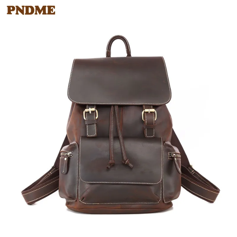 Рюкзак из натуральной кожи для мужчин и женщин винтажный дорожный Повседневный