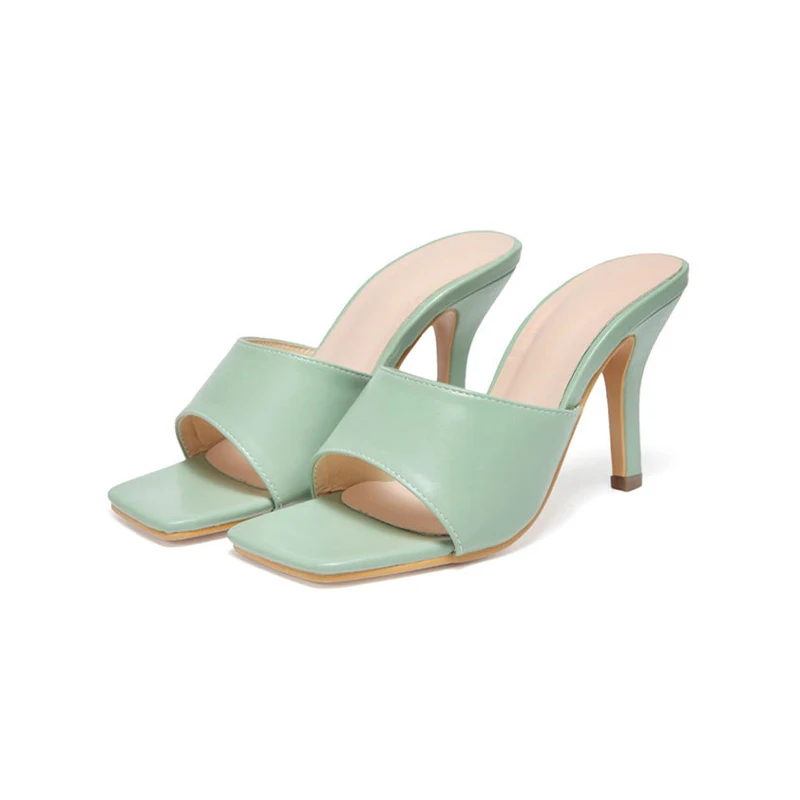 

Elegent Women High Heels Sandals Leather Solid Color Stilettos Mules Shoes Sexy Ladies Purple Party Shoes Peep Toe Pumps Summer