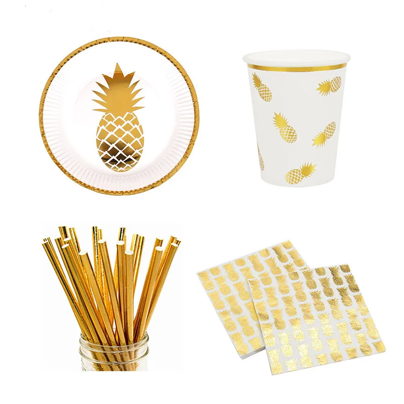 10 шт. вечерние Золотой ананас одноразовая посуда для детей на день рождения
