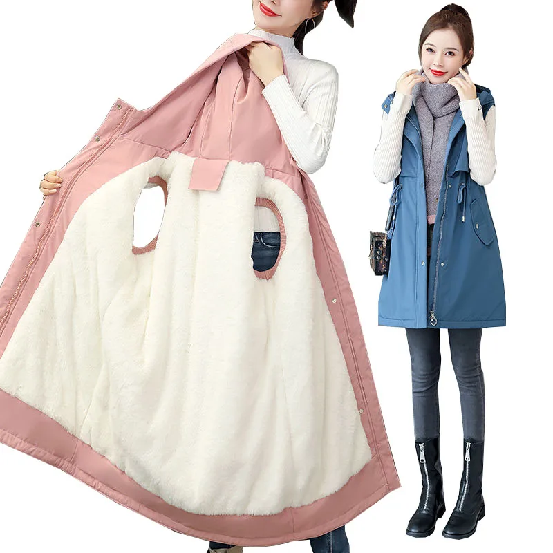 Жилет Зимний женский средней длины с подкладкой из кроличьего меха|Жилеты и