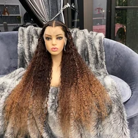 Kinky Curly Lace Front Wig 13x4 Real Human Hair Wigs Ombre Brown Honey Blonde Blend 40inchs Long Frontal Wig Glueless 250% Thick