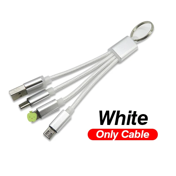 3-in-1-White Мини 3 в 1 USB кабель брелок Портативный короткий Micro usb type C мульти зарядное устройство кабель для Xiaomi huawei iPhone Быстрая зарядка - Цвет: 3-in-1-White