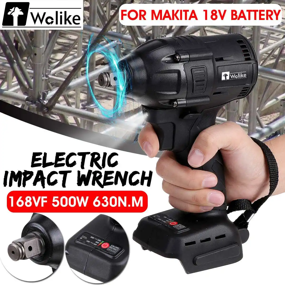 

WOLIKE 18V 630N.m Cordless Electric Impact Wrench Brushless Impact Wrench Rechargable Drill Driver For Makita Battery