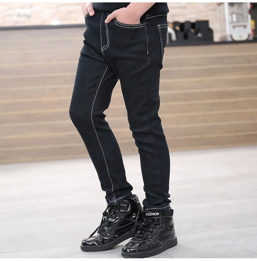 Зимние джинсы для мальчиков плотные флисовые штаны Детские теплые зимние с