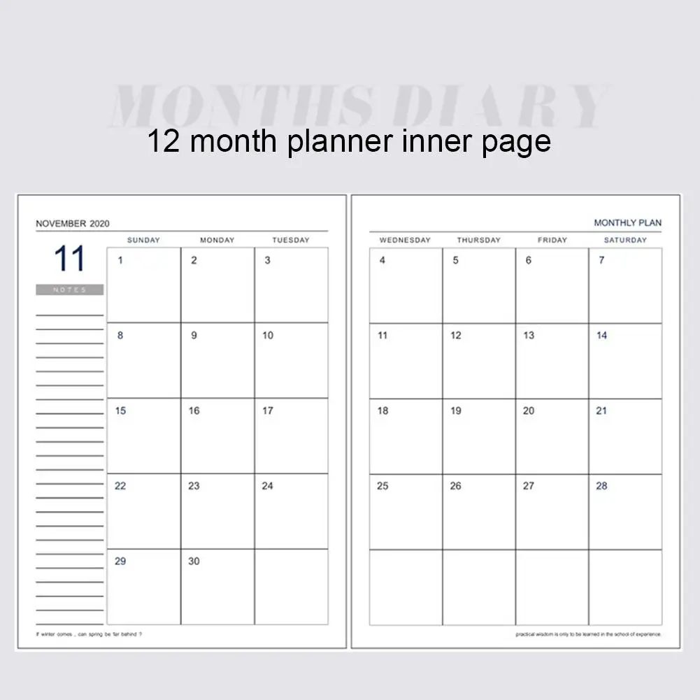 Ежемесячный Планировщик 2020 кожаный чехол 12 месячный планировщик 24 листа дневник