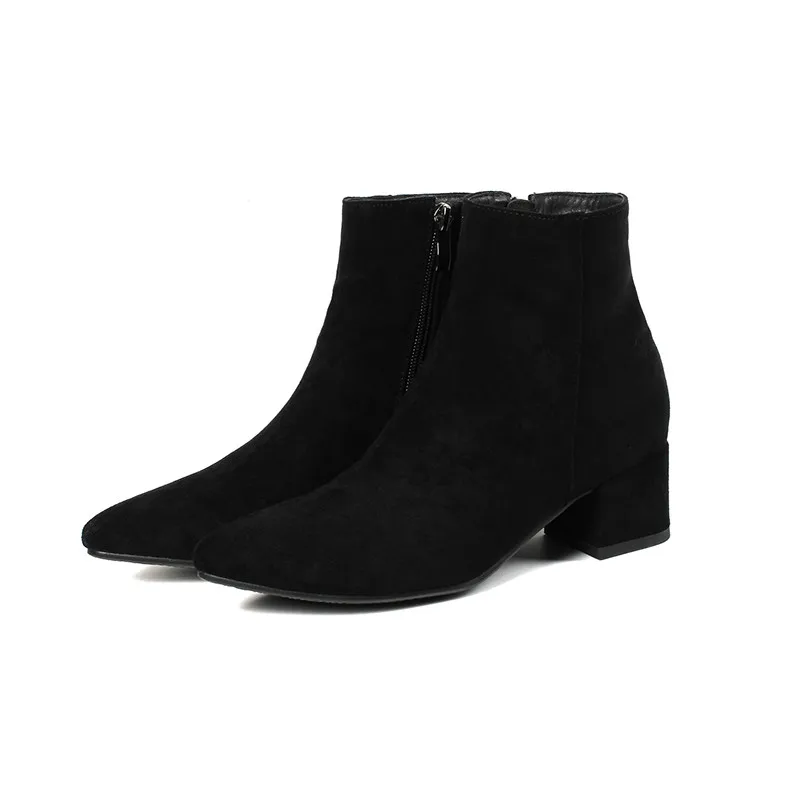 black Short plush Новая женская обувь ботильоны на высоком каблуке без застежки зимние растягивающиеся сапоги-носки элегантная обувь на высоком квадратном каблуке Женская обувь, большие размеры 32-44 - Цвет: black Short plush