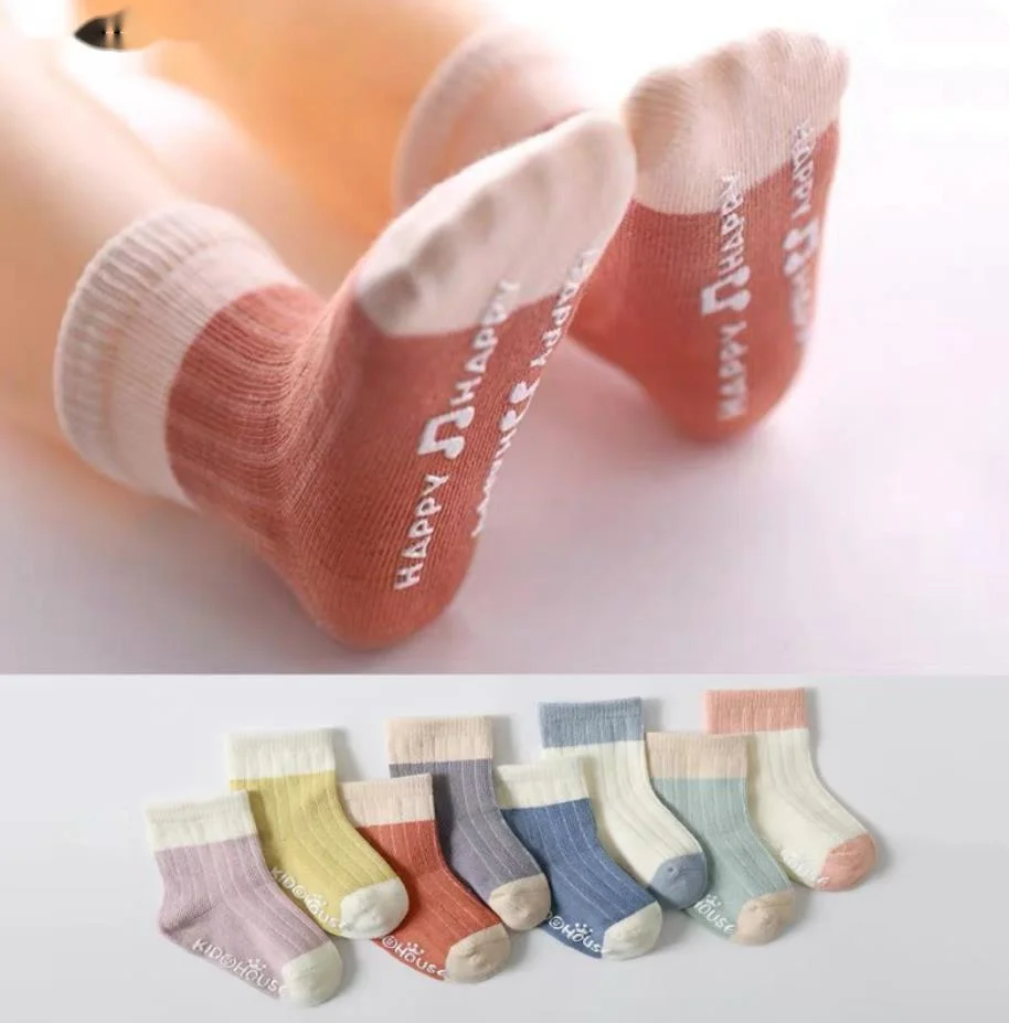 

4 Pairs/lot Childrens Socks Solid Striped Four Seasons Boy Anti Slip Newborn Baby Socks Cotton Infant Socks For Girls 0-36 Month