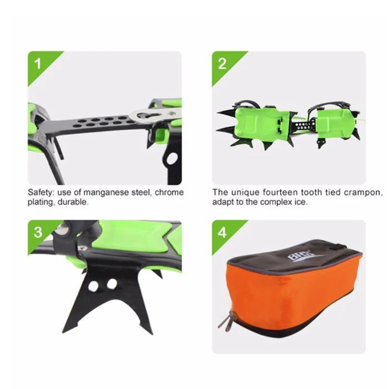 BRS 14 Teeth Ultralight Claws Crampons Shoes Non slip Cover Ice Gripper Outdoor Ski Ice Snow Grips Hiking Climbing