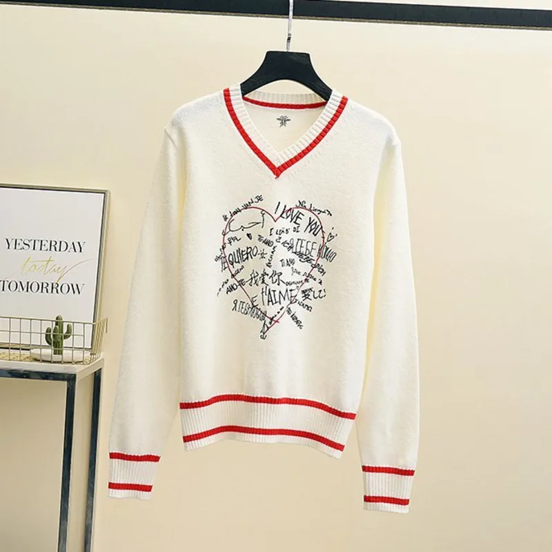 

Fashion Runway Designer Tops High Quality Autumn Winter Letter Embroidery Soft Pullover Sweater Korean Elegant Casual Pull Femme