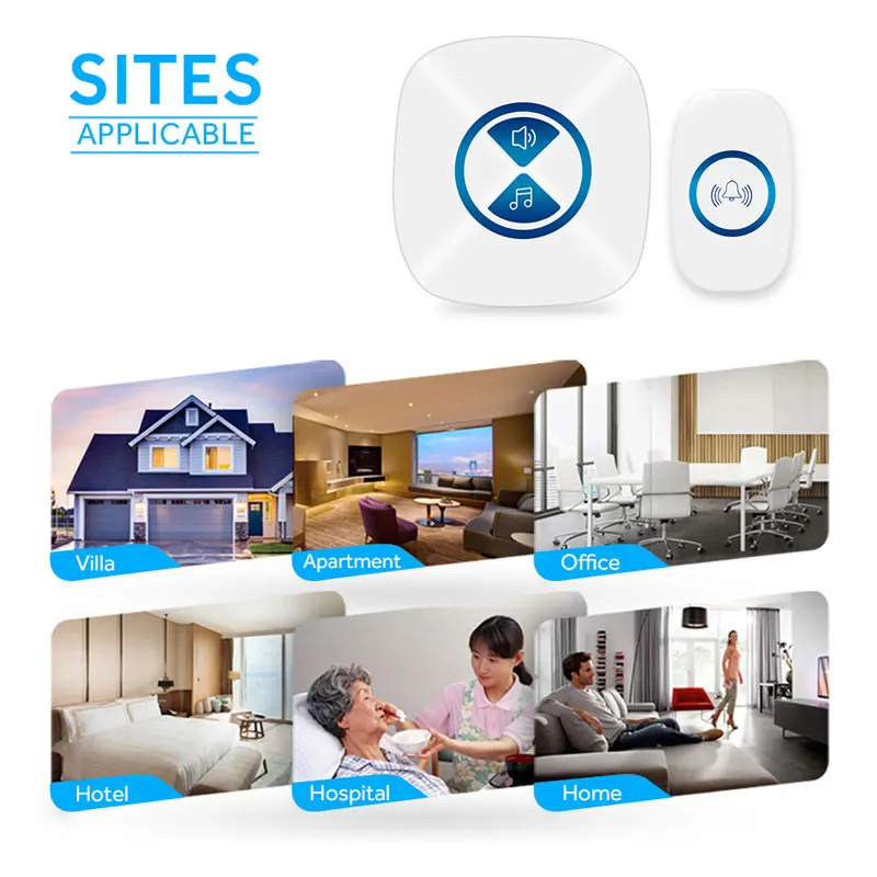 Высококачественный беспроводной водонепроницаемый дверной звонок 1 кнопка 2