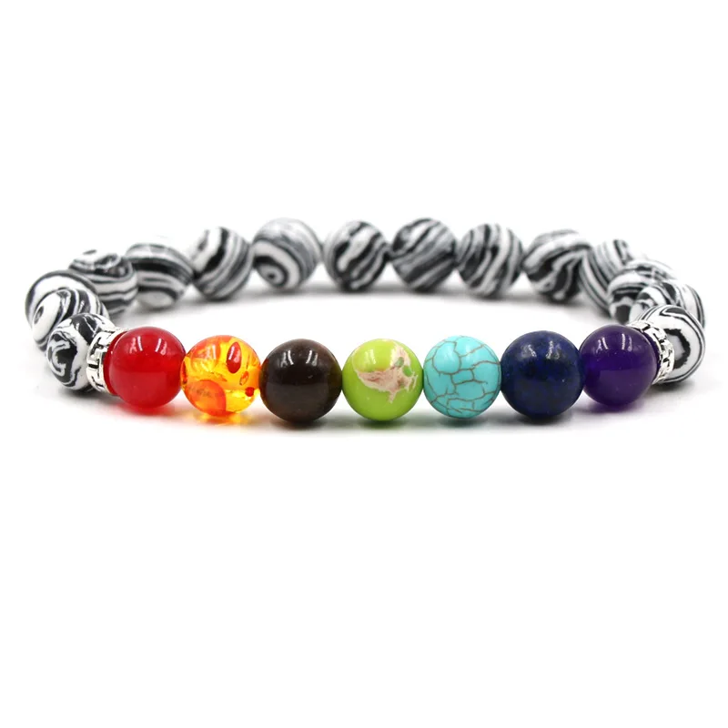 10 мм натуральный Малахитовый семицветный эластичный браслет чакра с бусинами