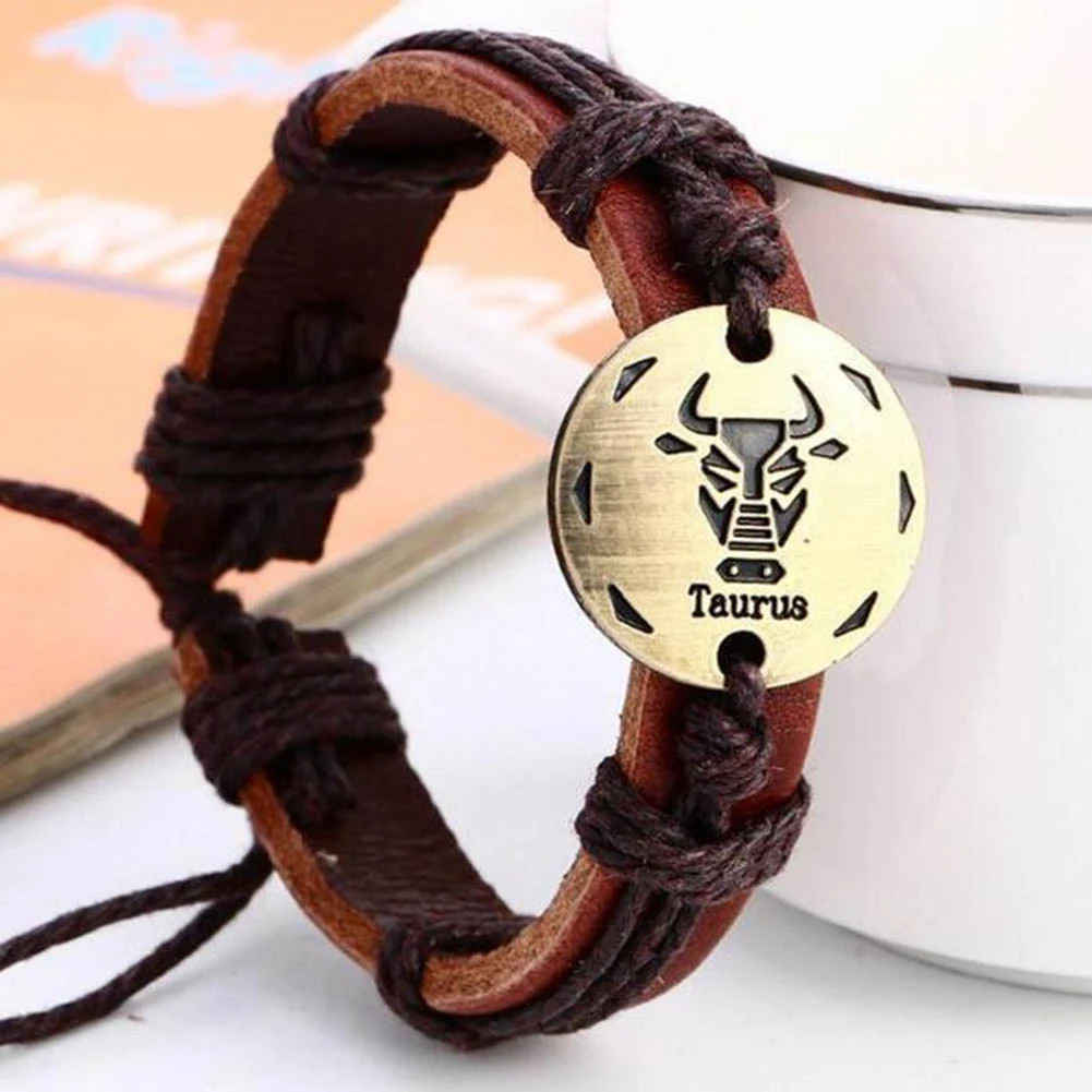 

12 Constellation Bracelet Zodiac Sign Braided Leather Bangle Aries Leo Libra Multi Layer Leather Unisex Jewelry Punk Bracelet